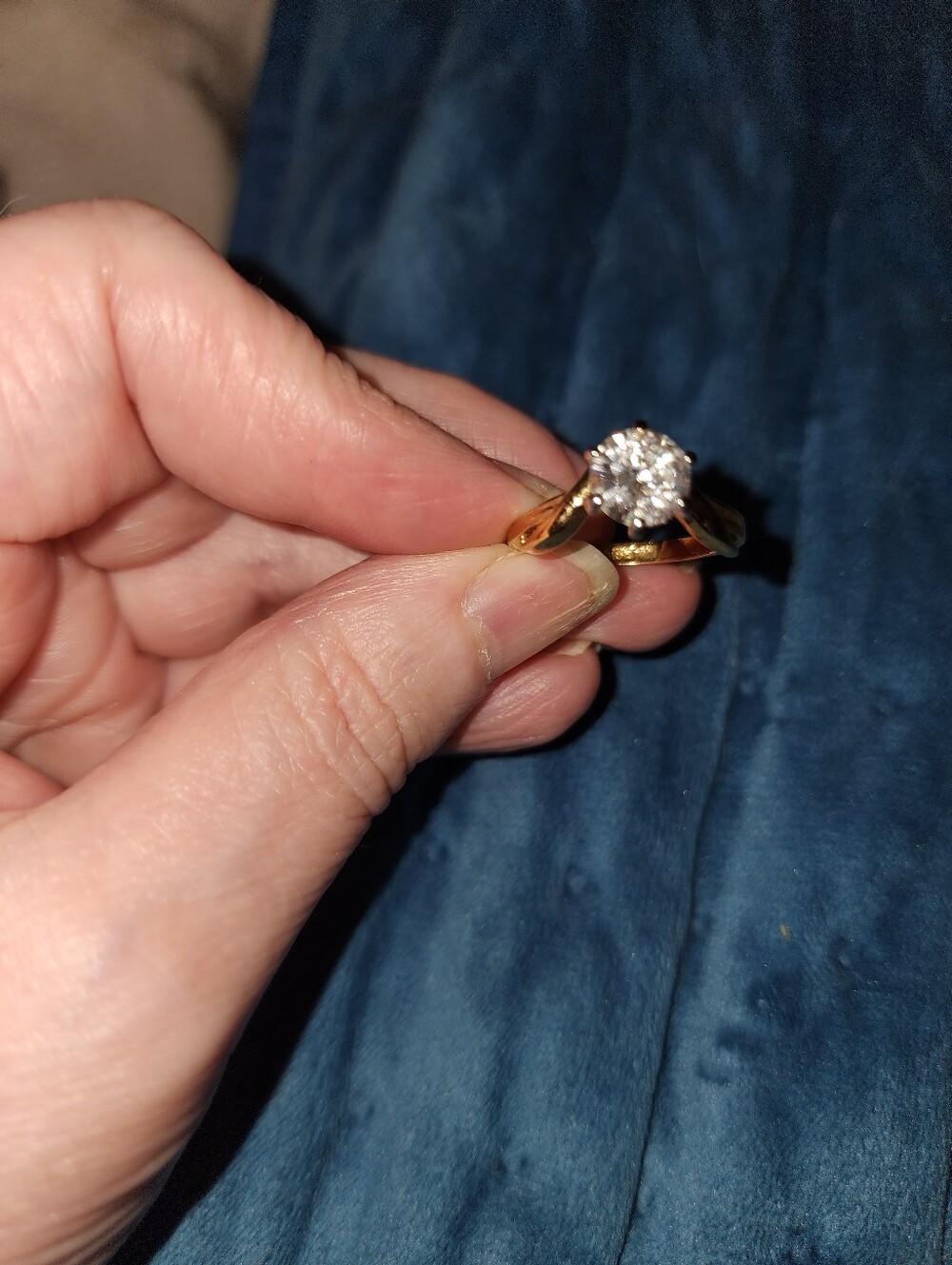 Gold Solitaire Halo Ring with Clear Stone -